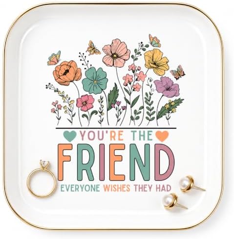 Best Friend Birthday Gifts for Women, Ceramic Wildflowers Jewelry Dish by PUDDINGCABIN