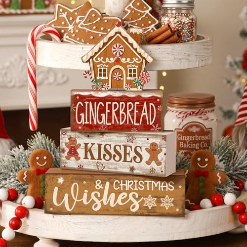 Moucuny 4 Pcs Gingerbread Christmas Decoration Wooden Tabletop Decor - Image 4