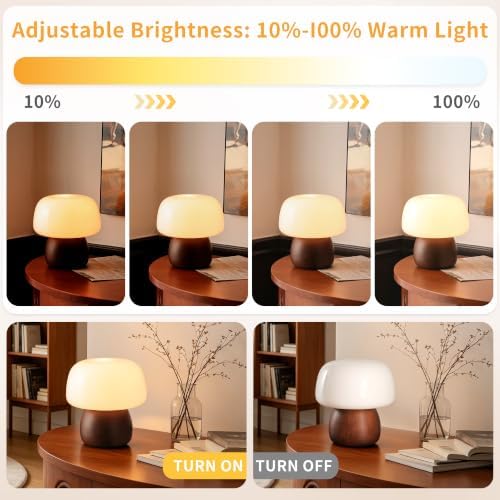 Mid Century Modern Table Lamps for Bedroom Milky White Glass Mushroom Lamp - Image 3