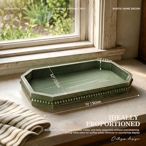 EOSAHR Pine Wood Decorative Tray: Serving Tray for Living Room Decor, Green - Image 2
