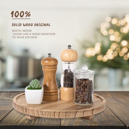 Round Decorative Tray Wood Bathroom Counter Organizer Farmhouse Kitchen Decor Wooden Riser for Soap Dish, Perfume, Candle, Sponge, 11" - Brown - Image 2