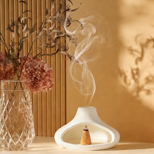 Ceramic Palo Santo Holder with Mini Chimney, Ash Catcher Incense Holder for Palo Santo Sticks, Sage Bundles, Incense Cones, Fireplace Style Smudge Bowl for Meditation, Yoga Home Decor(White) - Image 5