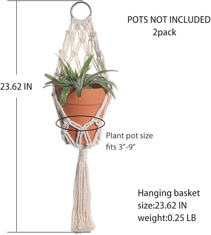 Artilady Boho Macrame Plant Hangers - Handmade Hemp Rope Hanging Baskets for Indoor Plants with Ceiling Hooks, Bohemian Home Decor Outdoor Wall Art