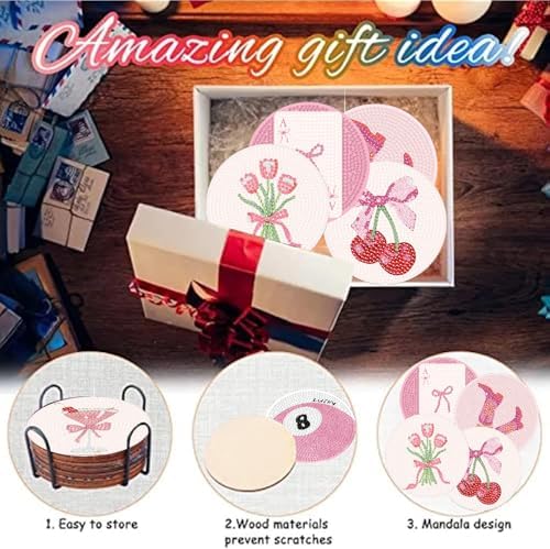 8 Pcs Pink Disco Diamond Art Coasters Kits, Diamond Painting Coasters Kits - Image 7