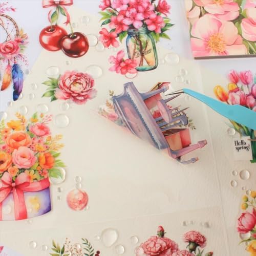 30 Sheets Precut Pink Garden Landscape Stickers Book for Junk Journal Supplies, Transparent PET Stickers for Journaling, Scrapbooking, Bujo, Collage, Card Making - Image 3