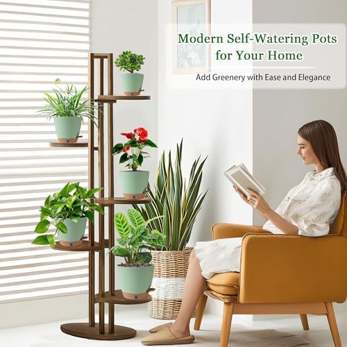 Self Watering Pots for Inoor Ourdoor Plants 8/7/6.5/6/5" Plastic Planters - Image 4