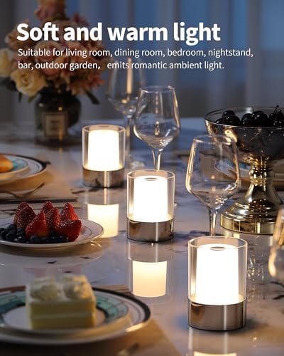 4" Chrome Cordless Table Lamp 2 Pack, Outdoor Rechargeable Lamp - Image 2