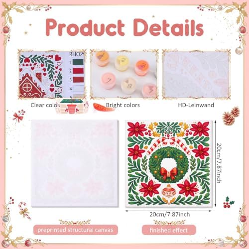YooNotee 6 Pack Christmas Paint by Numbers Kit for Adults Nordic Winter Theme Canvas Painting Set 8 x 8 Inch with Acrylic Paints Brushes Easels, Holiday DIY Art Craft - Image 4