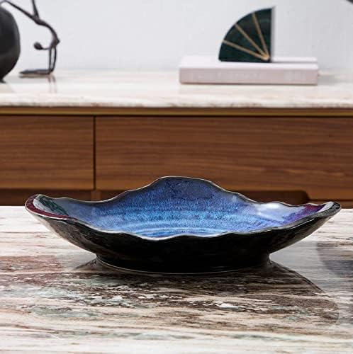 Large Ceramic Decorative Bowl, Blue Reactive Glaze, 12" Dish - Image 2