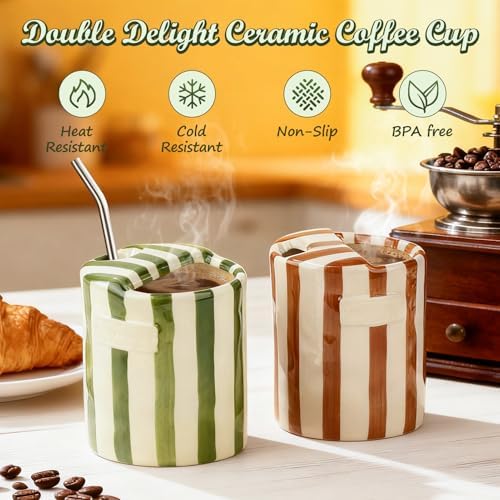 Retro Ceramic Coffee Mug with Sip Hole, Handmade Cute Espresso Cup 10oz - Image 4
