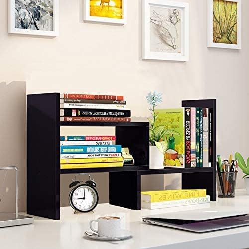 Sorfity Desktop Bookshelf Desk Storage Organizer Adjustable Wood Desktop Display Shelf Rack Counter Office Storage Rack Top Bookcase - Free Style Display Natural Stand Office Supplies Desk Organizer - Image 7
