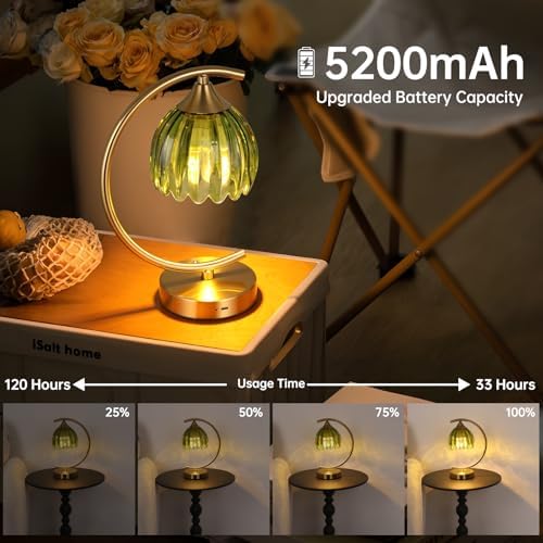 Shenmoyl Tulip Table Lamp, 5200mAh Cordless Touch Control Table Lamp with 3 Color Temps & Stepless Dimming, Rechargeable Battery Table Lamp for Living Room, Bedroom, Office, Shelf (Green Tulip) - Image 2