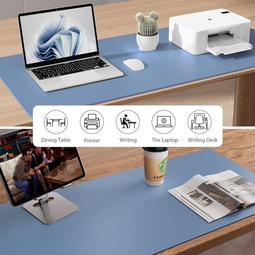 Aothia Faux Leather Desk Mat - Non-Slip PU Leather Desk Blotter, Waterproof Writing Surface, Large Desk Pad for Office & Home (Denim Blue, 55" x 24") - Image 6