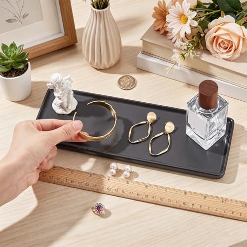 Bathroom Tray Countertop 10.6"x3.7" Rectangle Ceramic Vanity Trays for Bathroom Counter Decorative Dresser Jewelry Perfume Organizer Tray for Cosmetics Rings Necklaces Earrings (Black) - Image 3