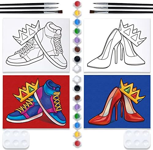 VOCHIC 2 Pack Couples Paint Party Kits Pre Drawn Canvas for Adults Paint and Sip Kit Date Night Games for Couples Painting (8x10 Inches, Crown High Heel and Sneakers) by VOCHIC