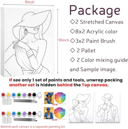 VALLSIP 2 Pack Pre Drawn Canvas Kit for Adults Couple Date Night Paintin - Image 5