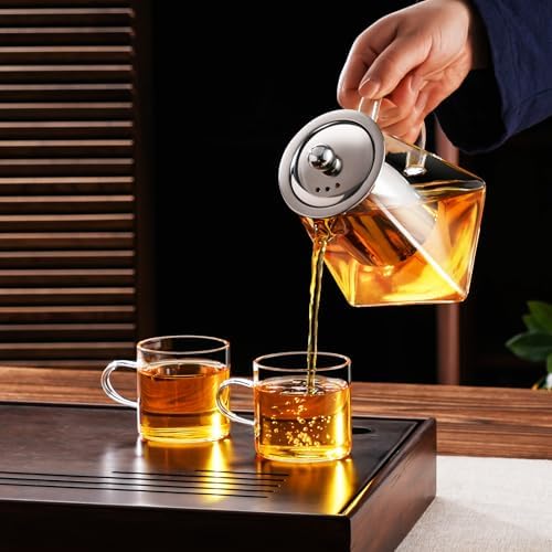 PARACITY Clear Glass Teapot with Infuser, Square 18.6oz Stovetop Tea Kettle - Image 3