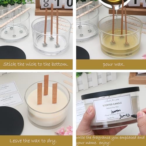 MILIVIXAY 6 Pack 24 oz Candle Jars with Metal Lids and Candle Making Kits - 3 Wick Candle Jar,Bulk Empty Clear Thick Glass Jars for Making Large Candles - Spice, Powder Containers. - Image 6