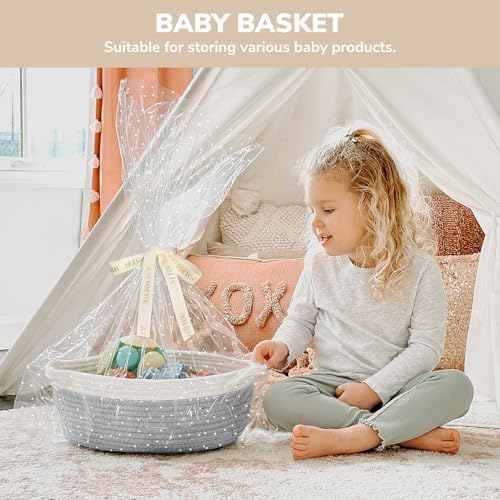 CHICVITA Small Rope Gift Basket Empty with Bags & Ribbon to Fill, Grey - Image 4