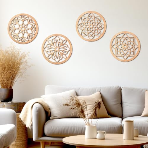 KOYILTD 4 Pcs Thicken Wooden Wall Art Rustic Farmhouse Flower Wall Art - Image 2