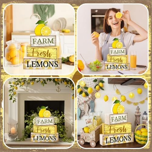 Moucuny 4 Pcs Summer Lemon Decor Summer Wooden Table Decorations - Image 5