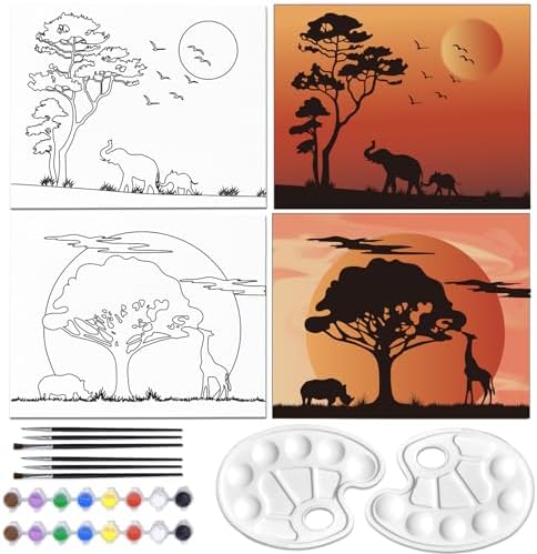 WEBEEDY 2 Pack 8x10 Pre Drawn Canvas Painting Kit Afterglow Tree Stretched Canvas Painting for Adults DIY Painting and Sip Party Supplies Outdoor Parties Birthday Gifts by WEBEEDY