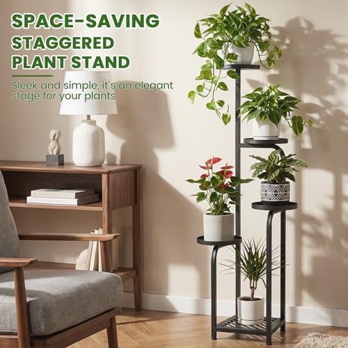 TOSKING Tall 5-Tier Square Plant Stand Indoor Outdoor, Anti-Tip, Black - Image 4