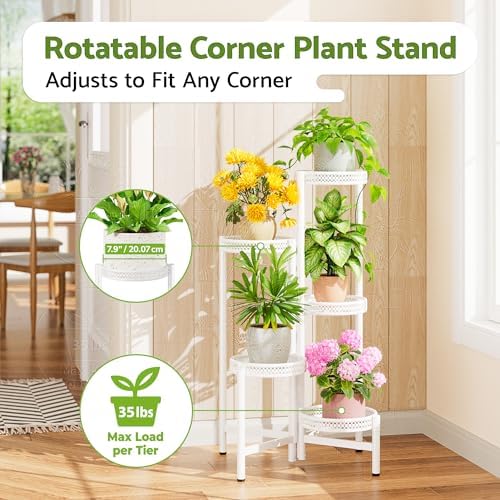 Metal Plant Stand Indoor Outdoor, 5 Tier Tall Flower Pot Holder Potted Display Rack Shelf, Heavy Duty Corner Plant Shelf for Patio Garden Balcony Living Room Bedroom - WhiteWave - Image 2