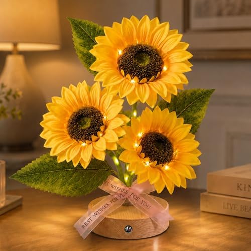 Flower Table Lamps, Rechargeable Touch Dimming Sunflower Night Light, LED Artificial Flower Lamp, Table Centerpieces for Birthday Holiday Party Wedding Room Decoration by GOUTOOL