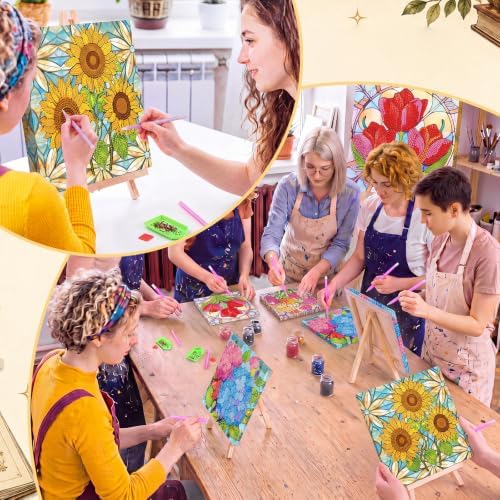 Frienda 4 Pcs Flowers Diamond Painting Art Kits with Framed, 8 x 8 in - Image 5