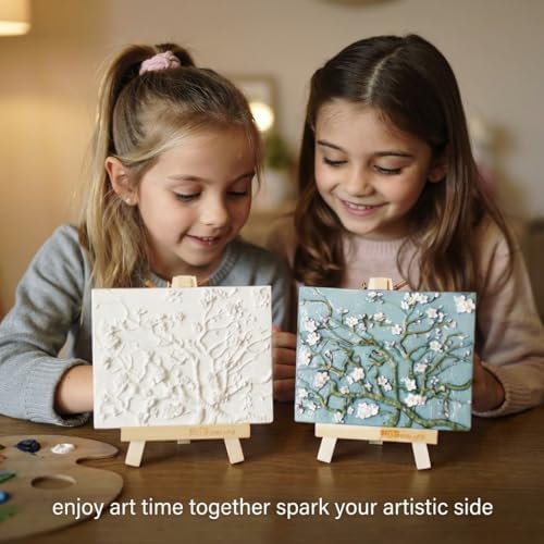 Dumblings 3D Painting Kit – DIY Coloring with Acrylic Paints & Brushes, Relaxing Mindful Craft for Home Decor or Fridge Magnet, Gift for Kids & Adults (Apricot Blossom) - Image 6