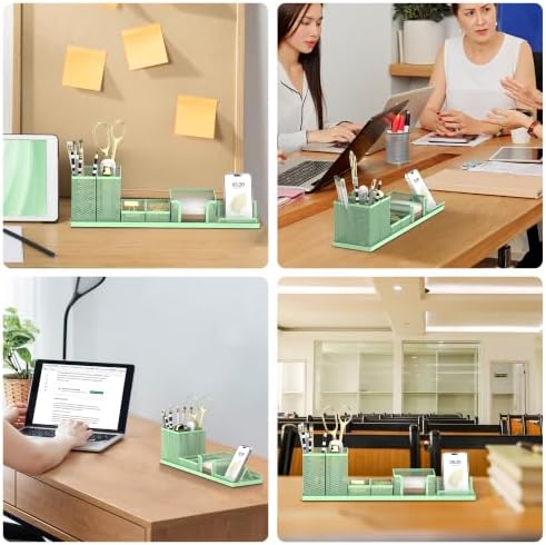 Pen Holder for Desk, 6-Piece Mesh Desk Organizer with Phone Holder, Green - Image 6