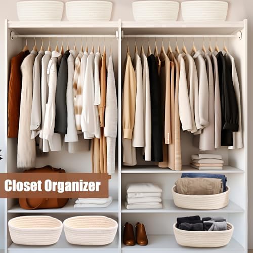 Yinkin 12 Pack Small Storage Basket Cute Natural Cotton Rope Woven Basket Tiny Boho Decorative Toy Storage Bin Gift Baskets for Home Organizing, Closet, Shelf, Nursery, Bathroom(Oval,Beige) - Image 6