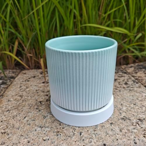 Cuteforyou 3.75 Inch Modern Textured Ceramic Succulent Planter Pot (No Plant Included) – Perfect for Small Plants, Cacti & Desk Decor – Lightweight & Durable，Blue - Image 4