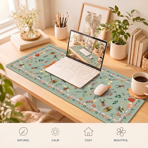 Large Desk Mat, Cottagecore Mouse Pad with Stitched Edges, Extended Keyboard Pad for Office & Gaming, Non-Slip Waterproof Desk Mouse Pad (Sage Green) - Image 6