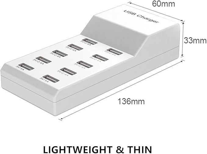 USB Wall Charger USB Charging Station for Multiple Devices Smart Charging Power Hub for Multiple Devices 10 Port Desktop Charger Charging Station Secure Block Compact for iPhone iPad Phone