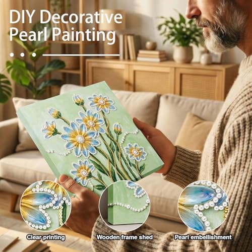LQCrafK DIY Pearl Art Painting Handcraft Kit for Adults Beginners with Tools and Framed Painting, Creative Design,Self-Adhesive, Healing Stress-Relieving Home Wall Decoration-Flowers - Image 2