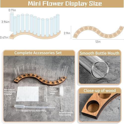 Test Tube Vases for Flowers，Small Plant Propagation Station，S Shape Plant Terrarium with Wooden Stand(Amber) - Image 3
