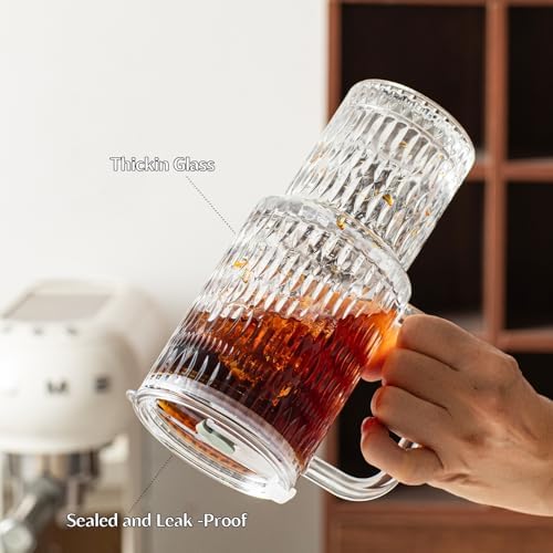 INSETLAN 24 oz Raindrop Glass Tumbler with Handle and Lid, Set of 2 – Reusable Iced Coffee Cups with Lids, Clear Glass Cups with Straw for Coffee, Smoothies, Tea, Juice – Perfect for any Occasion - Image 5