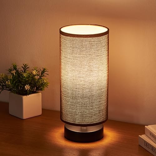 lifeholder Table Lamp, Bedside Nightstand Lamp, Simple Desk Lamp, Cylinder Table Lamp for Bedroom Living Room Office Study, Brown Shade and Black Base (Brown) by lifeholder