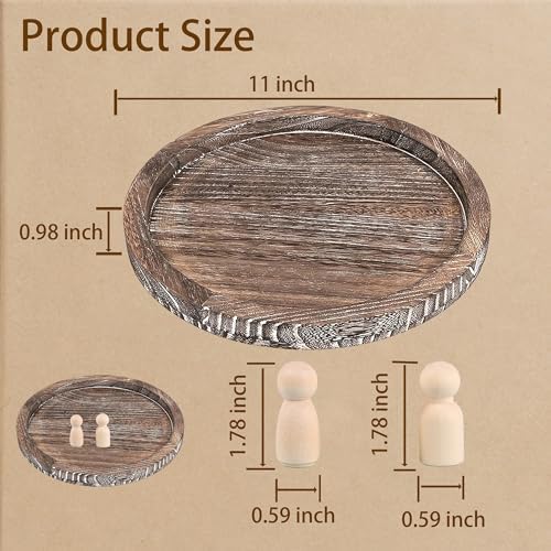 11 Inches Round Wooden Tray Decor, Brown Decorative Trays - Image 2