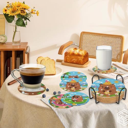 CRASHOT Capybara Diamond Art Painting Coasters Kit with Holder, 8 Pcs - Image 7