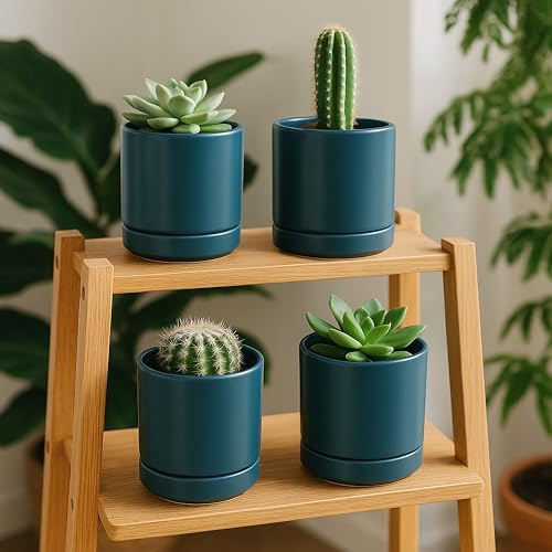 D'vine Dev 2-Pack Ceramic Pots with Saucers, Teal, 4.7 in, 94-V-B-9 - Image 5