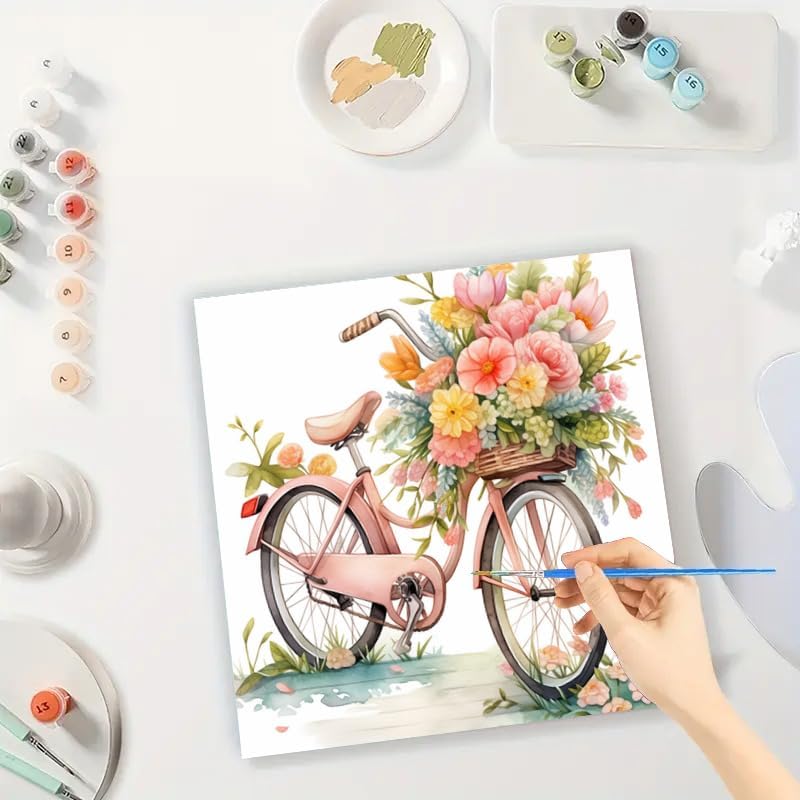 TAOPAOLAB Vintage Bicycle Digital Painting Kit for Adults - DIY Pastel Floral Basket Scene Oil Painting on Canvas 7.87x7.87In, Framed Acrylic Paint Kit, Good for Beginners, Home Decor or Gift Artwork - Image 3