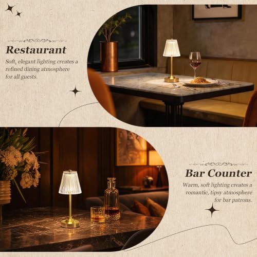 Kakanuo Gold Cordless Rechargeable Table Lamp, Touch Battery Powered Lamp, 3 Color Modes, Crystal Acrylic Lampshade, Portable Ambient Night Light for Desk, Bedroom, Dining Room, Kitchen, Bar (2 Pack) - Image 6