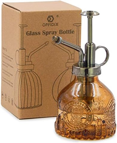 OFFIDIX Glass Watering Spray Bottle,Plant Mister Watering can Indoor with Bronze Plastic Top Pump,One Hand Glass Small Watering Can for Outdoor Indoor Garden,Cleaning Solutions and Home Decora(Brown) by Offidix