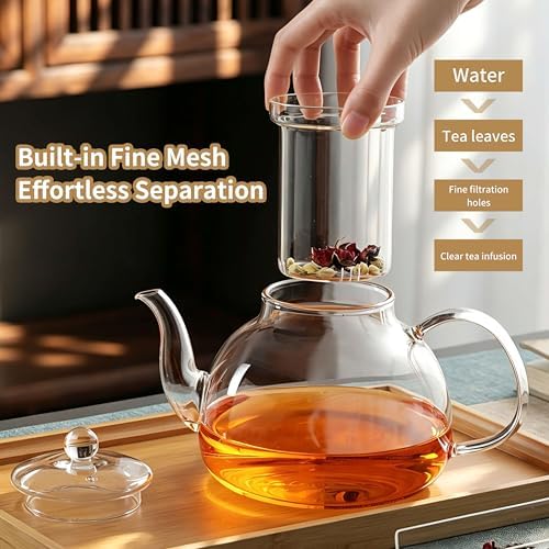 DOPUDO 40OZ (1200ML) Glass Teapot with Infuser Stovetop Safe, Clear Glass Tea Pot Kettle, Borosilicate Tea Pot with Infusers Filter for Loose Tea, Tea Kettle Dishwasher Safe. - Image 3