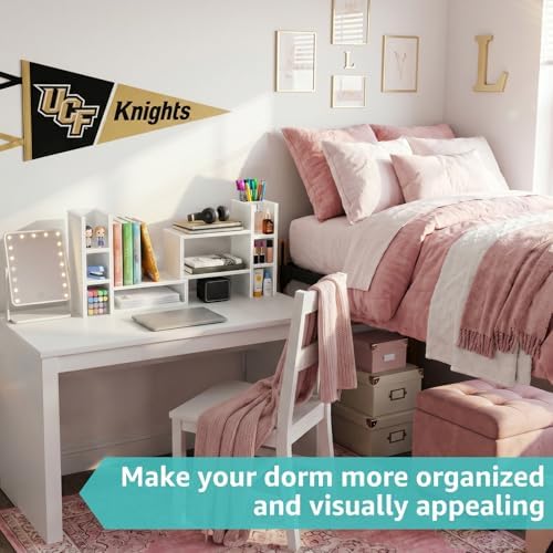 Desktop Shelf Desk Organizer File Holder - Dorm College Desk Bookshelf, Adjustable White Wood Shelving, Small Countertop Bookcase for Office Supplies, Student Study Desk & Home Organization Rack - Image 3