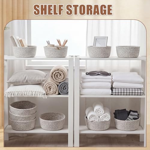 Yinkin 12 Pack Small Storage Basket Cute Natural Cotton Rope Woven Basket Tiny Boho Decorative Toy Storage Bin Gift Baskets for Home Organizing, Closet, Shelf, Nursery, Bathroom (Round,Oatmeal) - Image 5