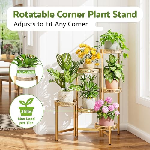 6 Tiered Plant Stand Indoor for Multiple Large Planter, Tall Heavy Duty Adjustable Folding Rack with Rustproof 7.9 Inch Wide Tray, Plant Shelf for Corner Living Room - GoldWave - Image 2